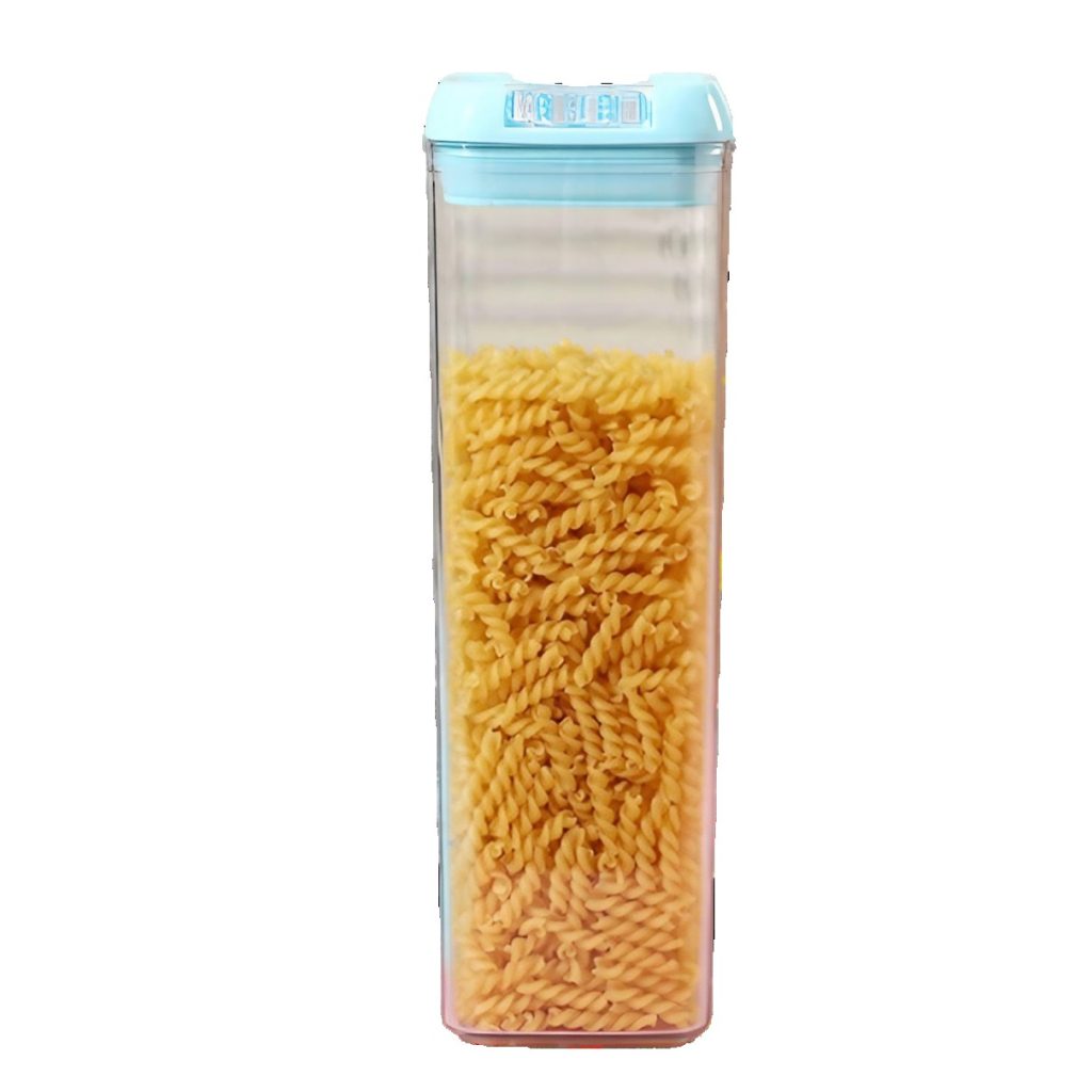 Cutie de Depozitare Alimente, Flippy, 1.9L, Capac Albastru, din PP+PET, Inchidere Ermetica, 10 x 10 x 30.5 cm, Transparent