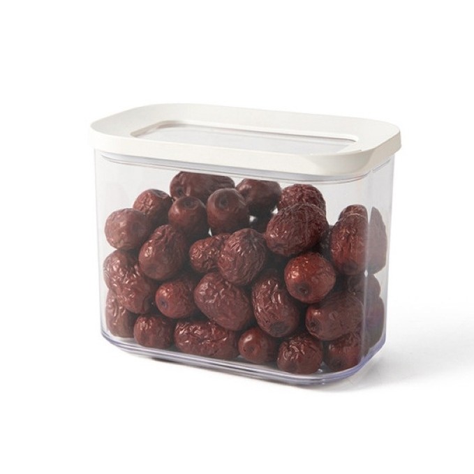 Cutie de Depozitare Alimente, Flippy, 1L, Capac Alb, din ABS+Silicon, 14.5 x 9 x 11.3 cm, Transparent