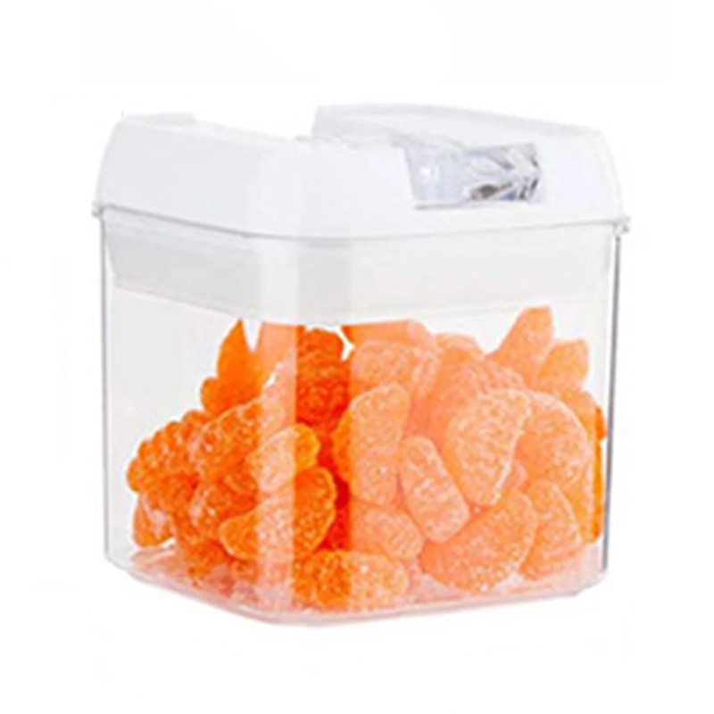 Cutie de Depozitare Alimente, Flippy, Cutie de Depozitare tip Container pentru Bucatarie, cu Capac, Inchidere Ermetica, Cutie pentru Cereale, 10.5 x 10 x 10 cm, volum 0.5 L, Alb