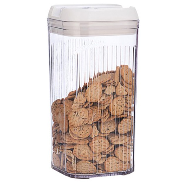 Cutie de Depozitare Alimente, Flippy, Cutie de Tip Container, 2.5L, 12.5x12.5x26 cm, Recipiente pentru Cereale in Bucatarie, Transparente cu Capac Alb