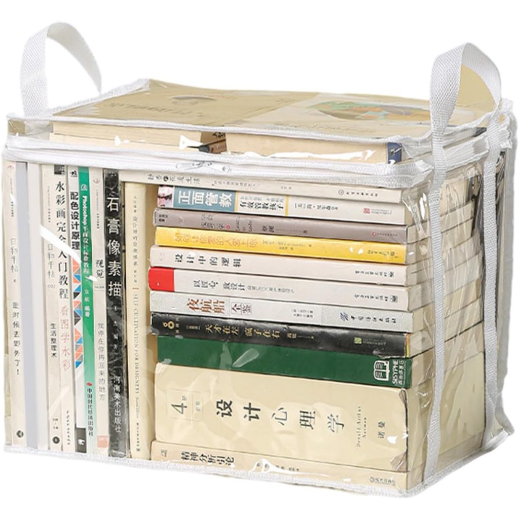 Cutie de Depozitare, Flippy, din PVC+Textil, Rezistenta la Apa, Geanta pentru Carti, 23x17x18 cm, Transparent-Alb