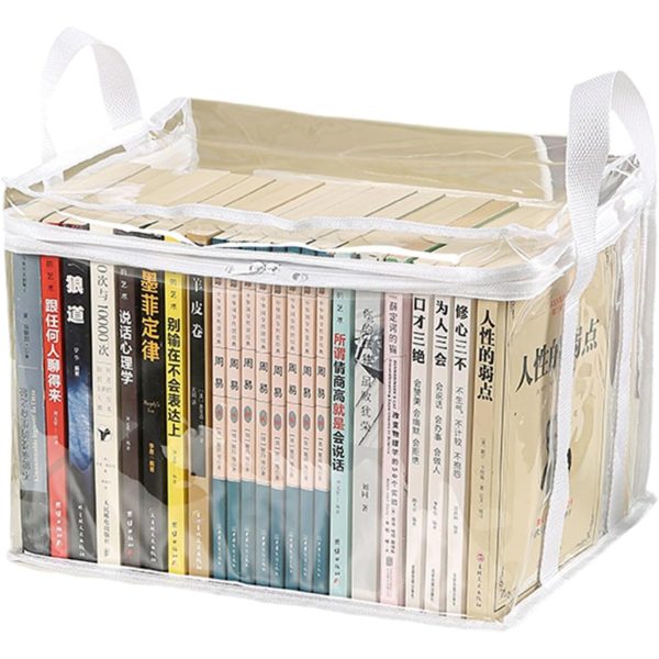 Cutie de Depozitare, Flippy, din PVC + Textil, Rezistenta la Apa, Geanta pentru Carti, 32x24x25 cm, Transparent-Alb