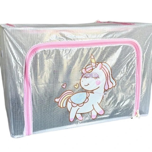Cutie de Depozitare, Flippy, pentru Camera Copiilor, 100L, din PVC, Model Unicorn, 60 x 42 x 40 cm, Transparent