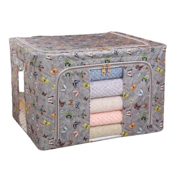 Cutie Depozitare, Flippy, 66L, din Material Textil, 50 x 40 x 33 cm, pentru Haine si Lenjerii, Model Fluturasi, Gri Inchis