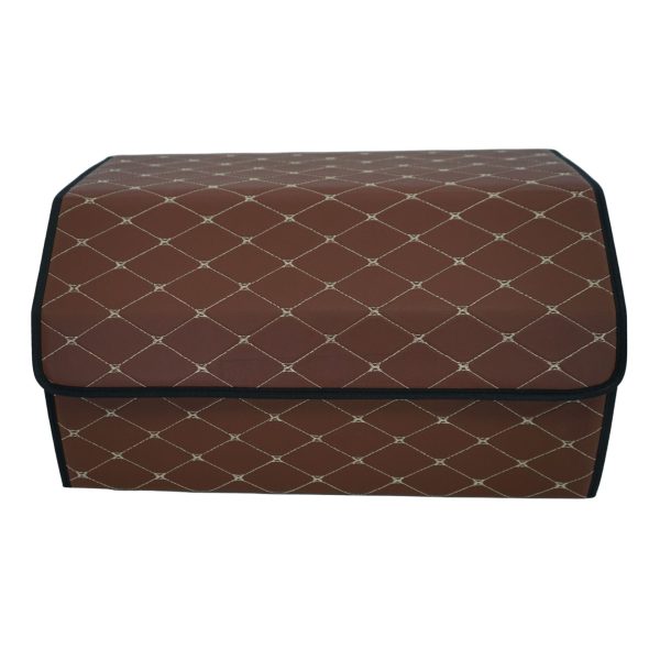 Cutie de Depozitare Auto, Flippy, Organizator Premium Portbagaj, Geanta Multifunctionala  din Piele Ecologica, 2 Compartimente Depozitare, Pliabil, Rezistent la Uzura, Maro Inchis, 55 x 30 x 30cm