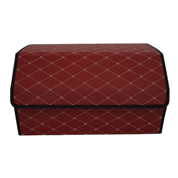 Cutie de Depozitare Auto, Flippy, Organizator Premium Portbagaj, Geanta Multifunctionala  din Piele Ecologica, 2 Compartimente Depozitare, Rezistent la Uzura si Pliabil, Bordo, 55 x 30 x 30cm