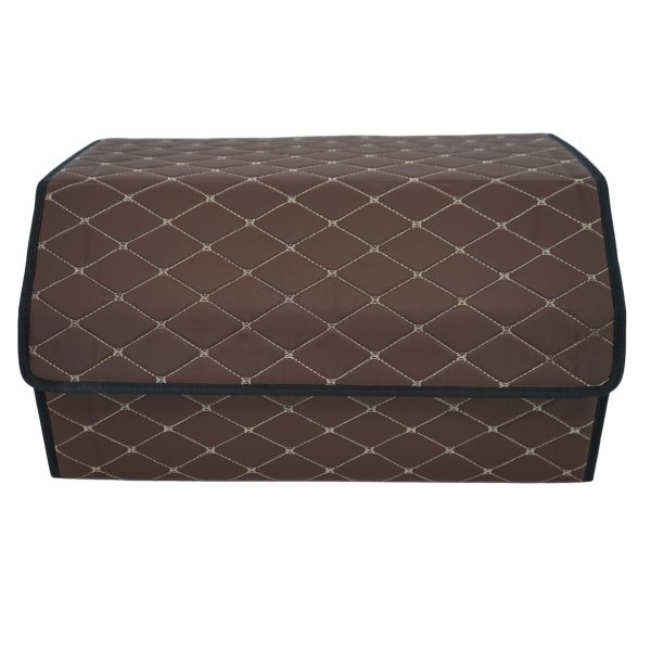 Cutie de Depozitare Auto, Flippy, Organizator Premium Portbagaj, Geanta Multifunctionala  din Piele Ecologica, Rezistent la Uzura si Pliabil, 2 Compartimente Depozitare, Maro Havana, 55 x 30 x 30cm