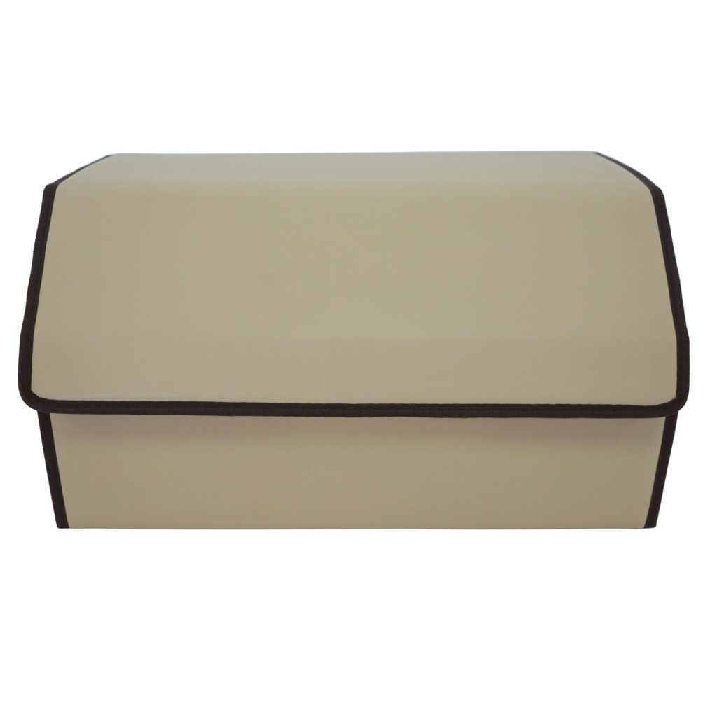 Cutie de Depozitare Auto, Flippy, Organizator Premium Portbagaj, Geanta Multifunctionala  din Piele Ecologica, 2 Compartimente Depozitare, Pliabil  si Rezistent la Uzura, Bej, 55 x 30 x 30cm