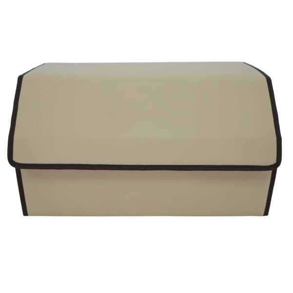 Cutie de Depozitare Auto, Flippy, Organizator Premium Portbagaj, Geanta Multifunctionala  din Piele Ecologica, 2 Compartimente Depozitare, Pliabil  si Rezistent la Uzura, Bej, 55 x 30 x 30cm