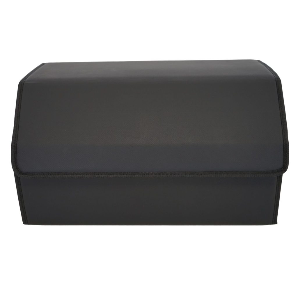 Cutie de Depozitare Auto, Flippy, Geanta Multifunctionala  din Piele Ecologica, Organizator Premium Portbagaj, 2 Compartimente Depozitare, Pliabil  si Rezistent la Uzura, Negru, 55 x 30 x 30cm