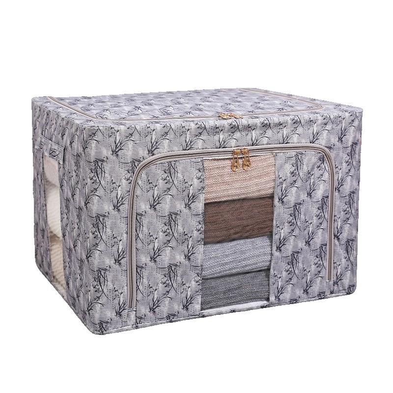 Cutie Depozitare, Flippy, 66L, din Material Textil, 50 x 40 x 33 cm, pentru Haine si Lenjerii, Model Bambus, Negru