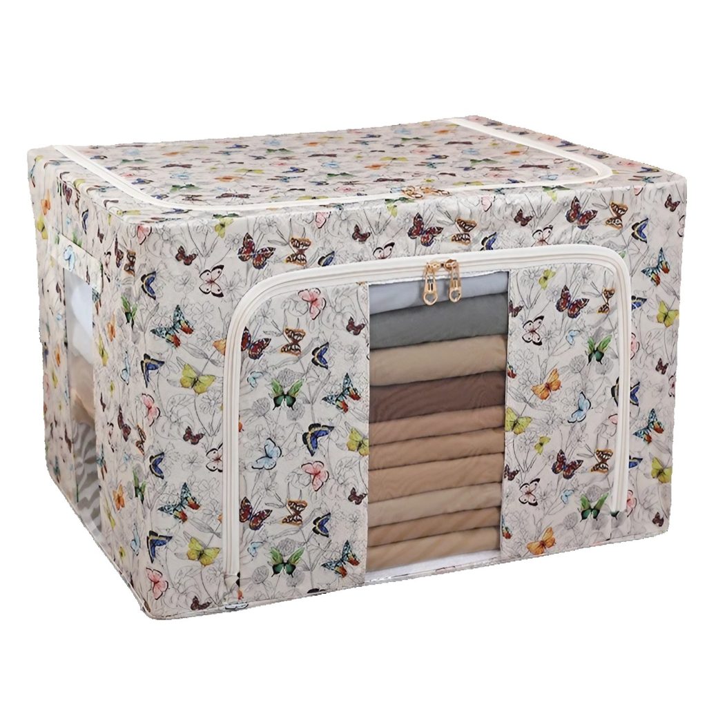 Cutie Depozitare, Flippy, 66L, din Material Textil, 50 x 40 x 33 cm, pentru Haine si Lenjerii, Model Fluturasi, Multicolor