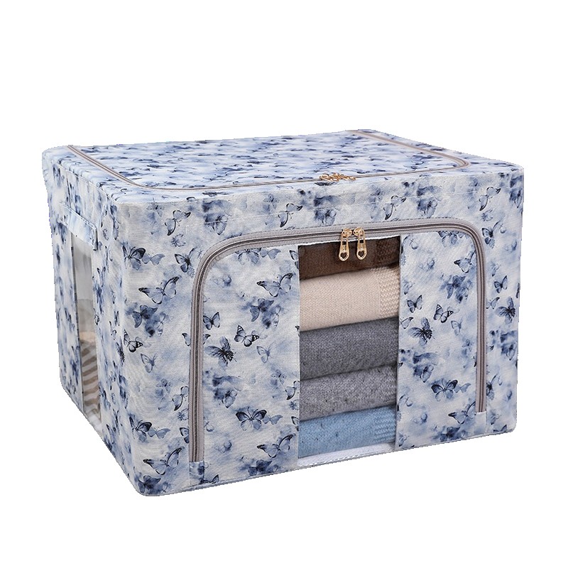 Cutie Depozitare, Flippy, 66L, din Material Textil, 50 x 40 x 33 cm, pentru Haine si Lenjerii, Model Fluturasi, Albastru