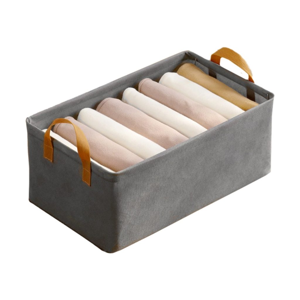 Cutie Depozitare Flippy, pentru Haine, lucruri, din Textil cu Cadru Metalic, Manere Laterale, forma Dreptunghiulara, 47 x 28 x 20 cm, volum 26 L, Gri