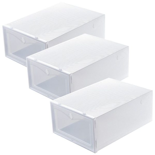 Cutie pentru Pantofi, Flippy, Set 3 Bucati, Tip Sertar, din Plastic, Stivuibila, Usa Frontala, 35 x 23 x 14 cm, Transparent