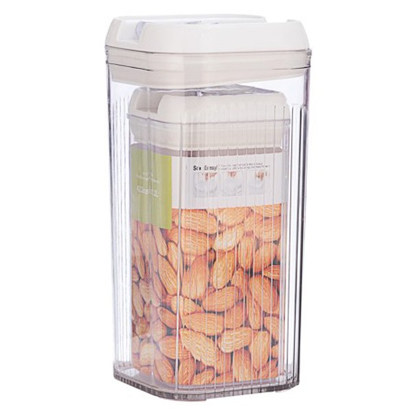 Cutii de depozitare Alimente, Flippy, Set din 2 Cutii pentru Bucatarie, Cutii pentru Condimente, din PET ABS Silicon, 12.5 x 12.5 x 26 cm, 839 g, 2.5L Transparent Alb