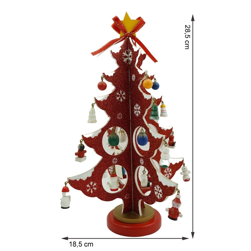 Decoratiune Craciun, Brad, Rosu/Alb, 8 cavitati cu ornamente, 18.5 cm x 33 cm, Lemn, Flippy - Image 11