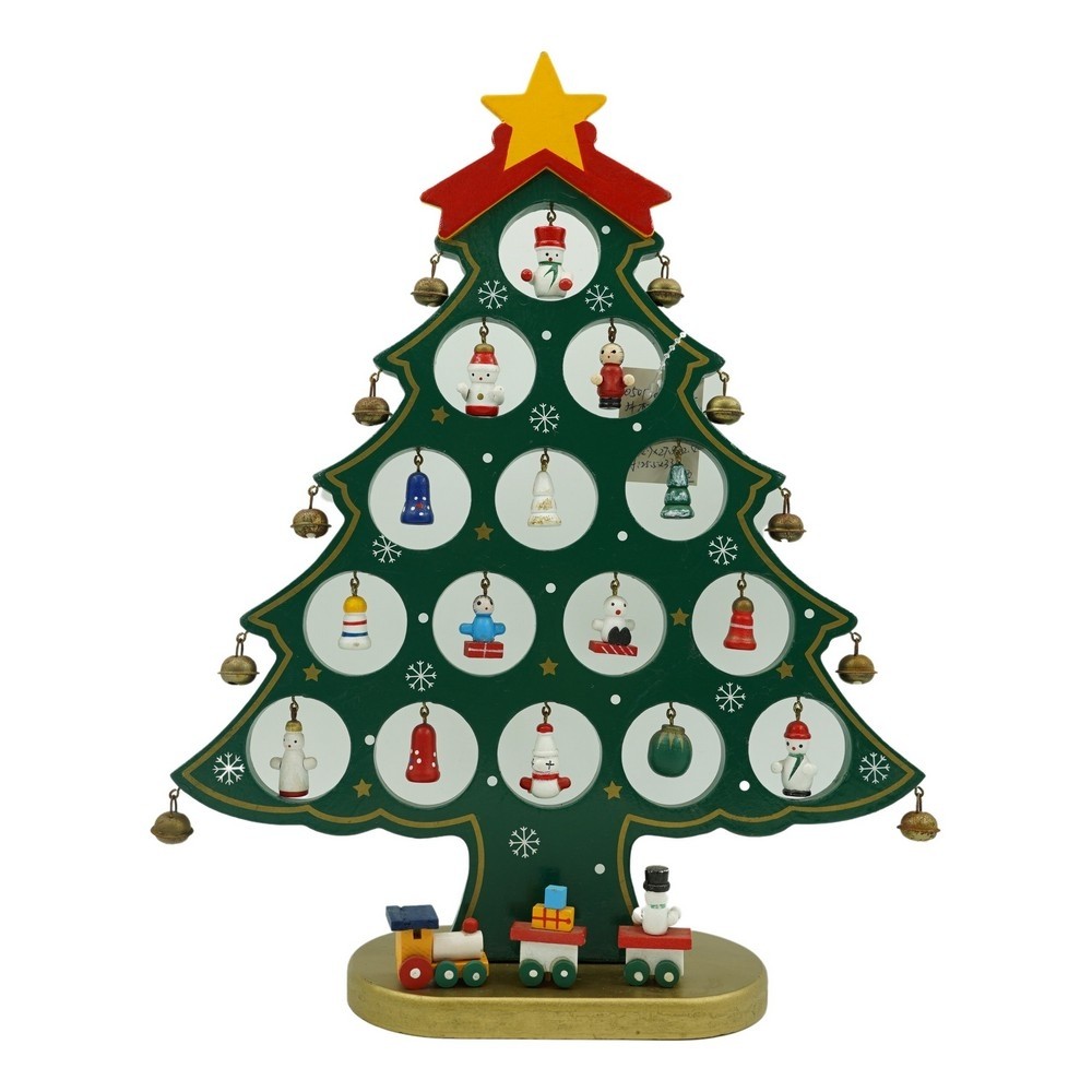 Decoratiune Craciun, Brad, Verde, 15 cavitati cu ornamente, 25.5 cm x 33 cm, Lemn, Flippy