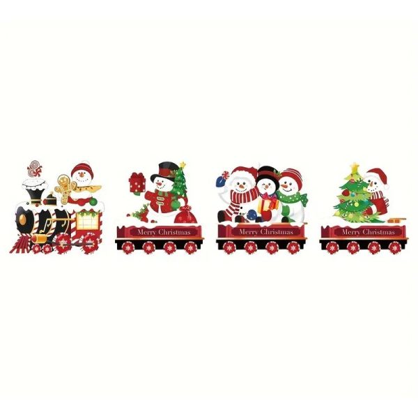 Decoratiune de Craciun, Flippy, pentru Gradina, Tip Trenulet, 4 Figurine + Bete de Infipt in Pamant, din Plastic, Impermeabil, Model Oameni de Zapada, Multicolor