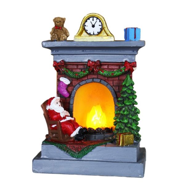 Decoratiune de Craciun tip Semineu, Flippy, Semineu Decorativ cu Foc din Rasina, Model Semineu cu Mos Craciun, Flacara Iluminare LED, 13.5 x 9 x 6 cm, Gri Rosu
