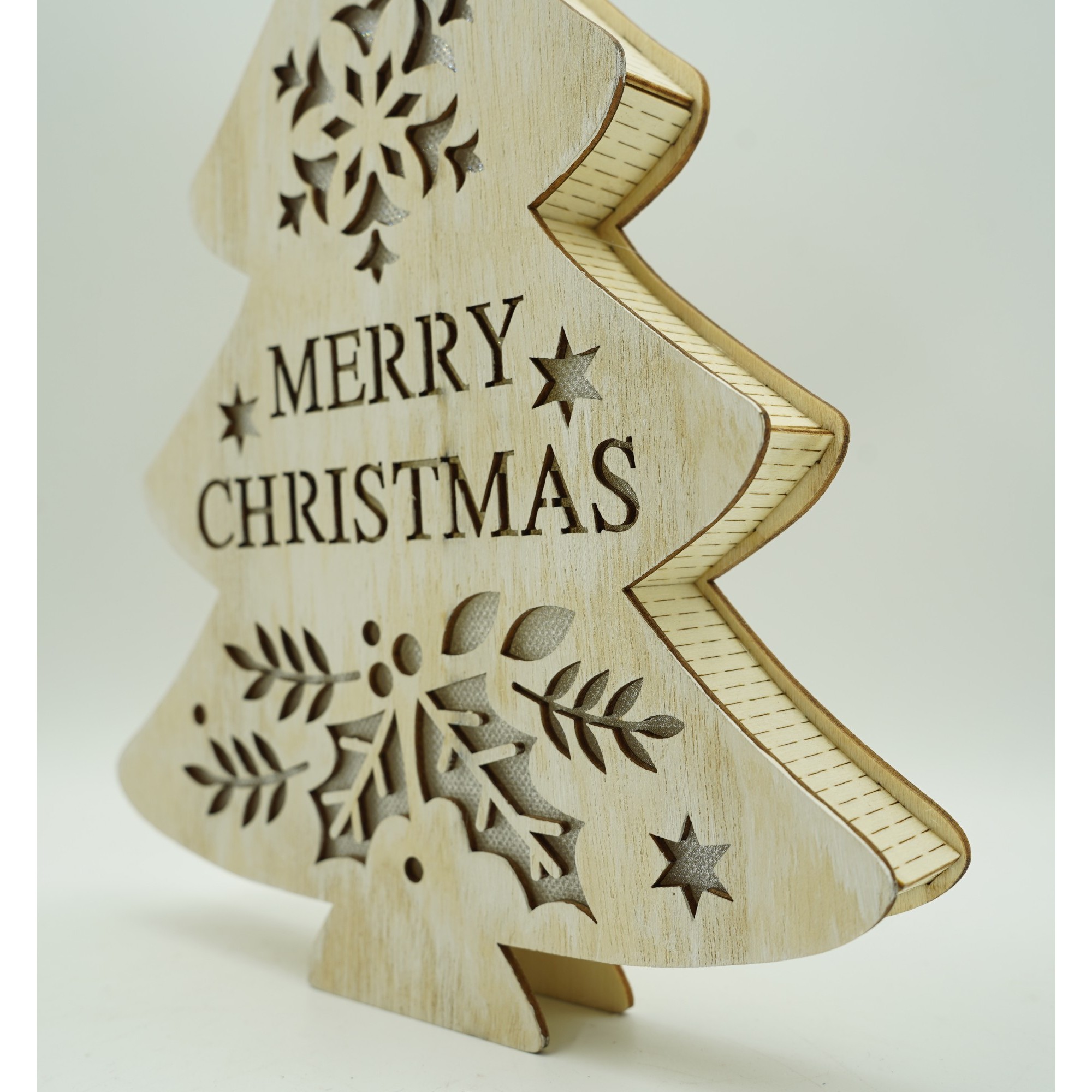 Decoratiune luminoasa, model de Brad cu inscriptie Marry Christmas, alb, lungime: 19 cm, latime: 3 cm, inaltime: 22 cm, lemn, interior/exterior - Image 3