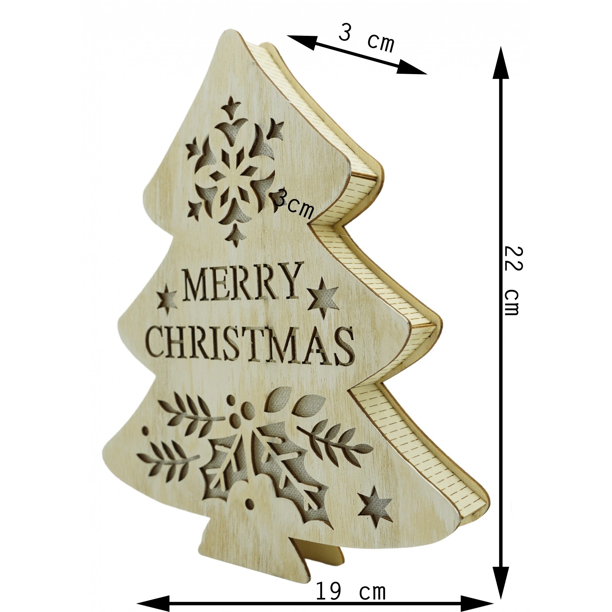 Decoratiune luminoasa, model de Brad cu inscriptie Marry Christmas, alb, lungime: 19 cm, latime: 3 cm, inaltime: 22 cm, lemn, interior/exterior - Image 6