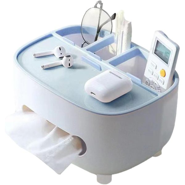 Suport pentru Servetele, Flippy, Cutie Multifunctionala, Design Minimalist, ABS, cu Suport pentru Obiectele Personale, pentru Birou, 21x12x12 cm, Albastru