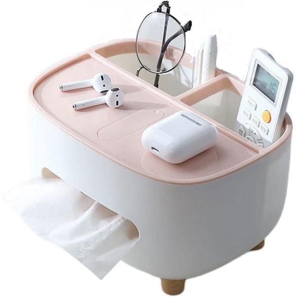Suport pentru Servetele, Flippy, Cutie Multifunctionala, Design Minimalist, ABS, cu Suport pentru Obiectele Personale, pentru Birou, 21x12x12 cm, Roz
