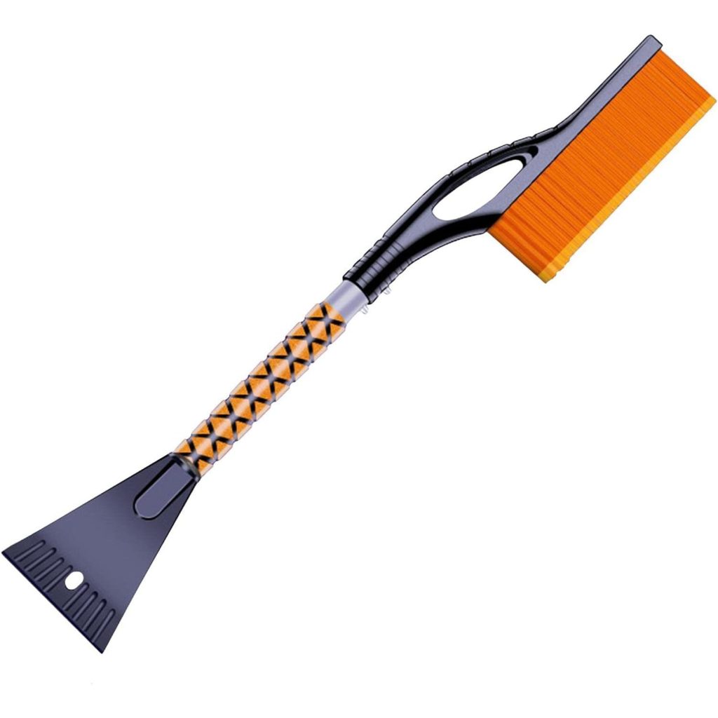 Perie de Zapada cu Racleta pentru Masina, Flippy, Multifunctionala, Demontabila, cu Maner Antiderapant, Aluminiu, Plastic, Fragmentarea Ghetii de pe Parbriz, Solutia pentru Iarna, pentru Dezghetare, 68x24x11.1 cm, Portocaliu