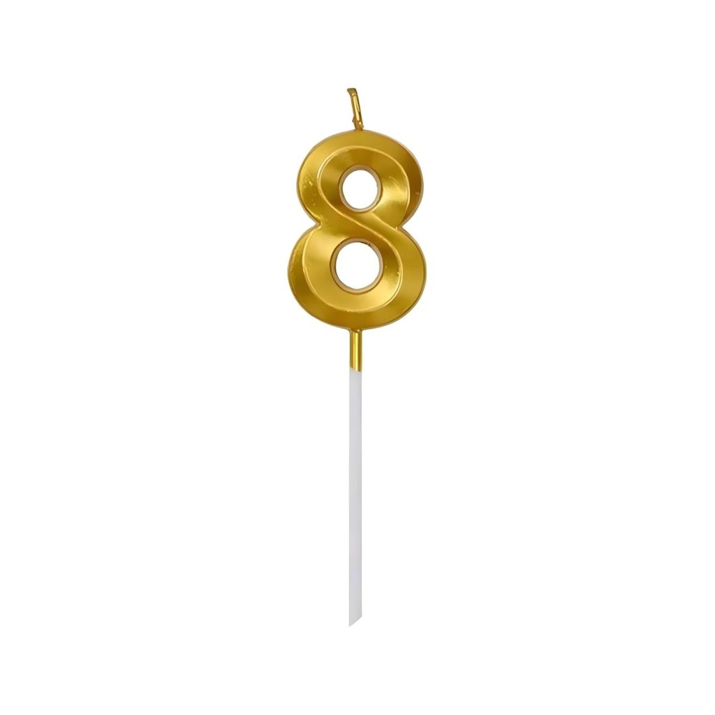 Lumanare Cifra 8, Flippy, Model Diamond, 5 x 3.4 cm, Auriu