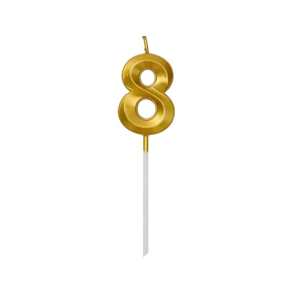 Lumanare Cifra 8, Flippy, Model Diamond, 5 x 3.4 cm, Auriu