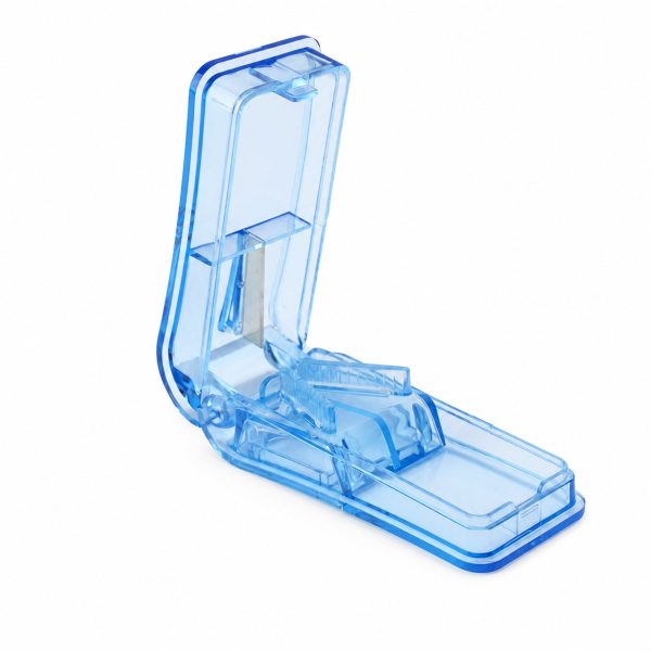 Dispozitiv pentru Taiat Medicamente, Flippy, Taietor pentru Tablete, din ABS Non-Toxic, Portabil, 9 x 4 x 2.5 cm, Albastru