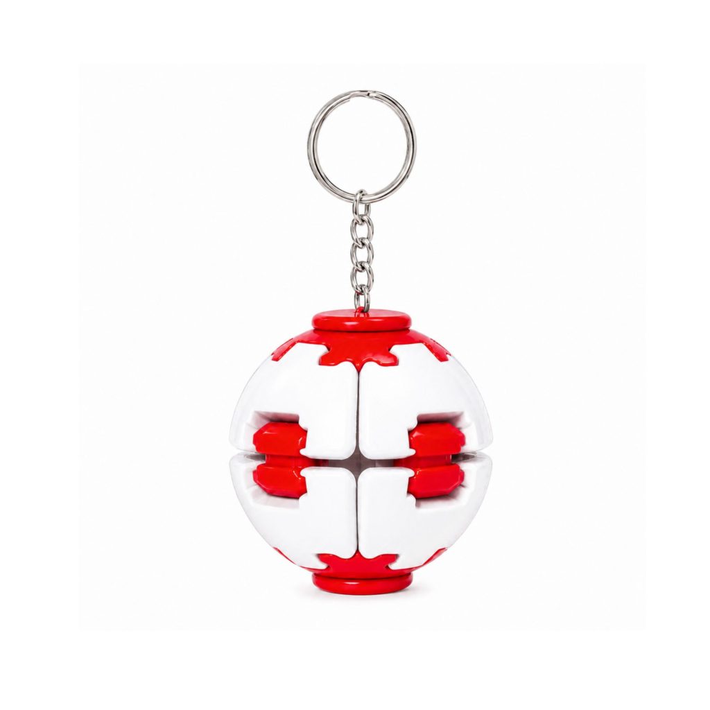 Minge Antistres Rotativa 3D, Flippy, Keychain Fidget Spinner Ball, cu Sistem Push and Spin, Jucarie Senzoriala pentru Relaxare si Indemanare, 4.5x5 cm, AlbRosu