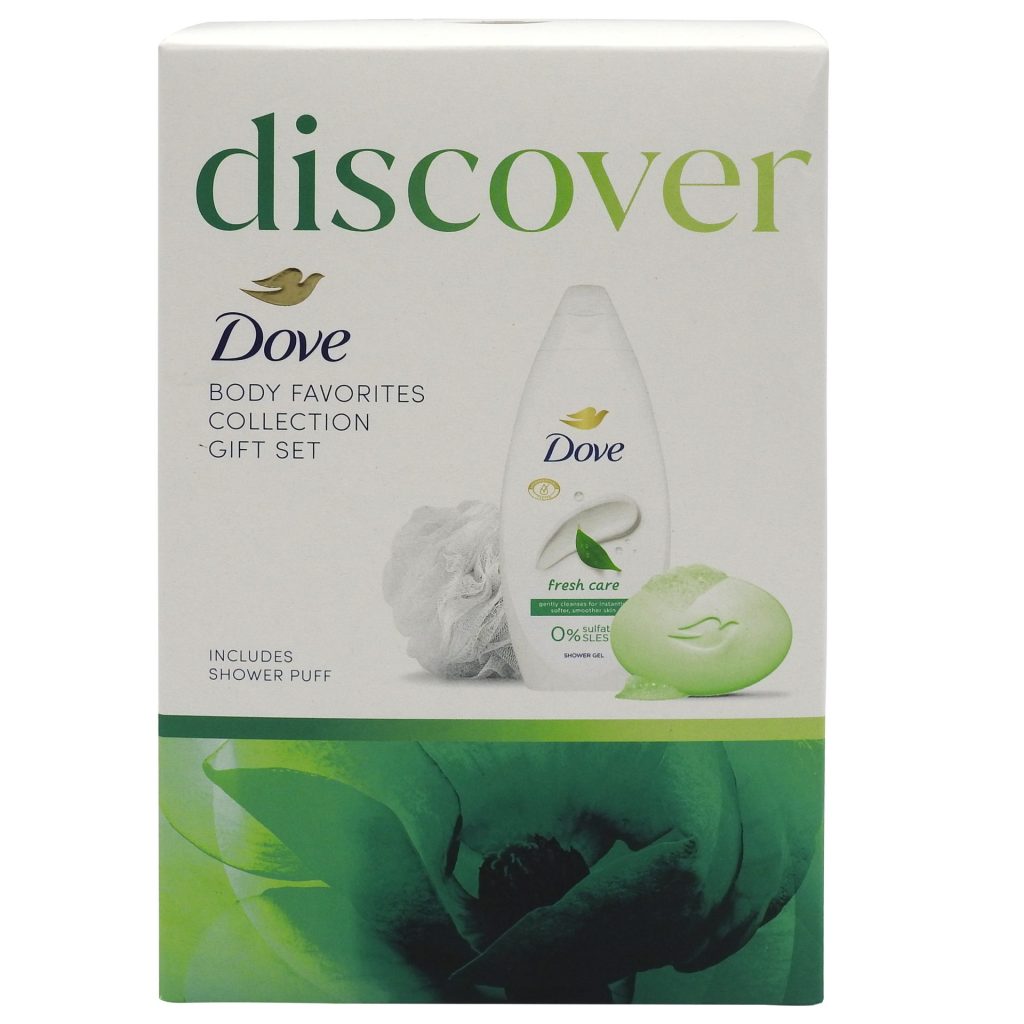 Set Cadou, Dove, Care, Gel de Dus 250 ml, Sapun 90 g, Burete de Baie, 3 Piese