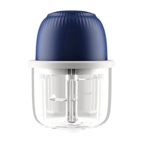 Tocator Electric pentru Bucatarie, Flippy, Model Presa Electrica pentru Legume Fructe Carne Umpluturi Sosuri, Otel Inoxidabil, 14 x 10.5 x 10.5 cm, 350 ml, Albastru Inchis