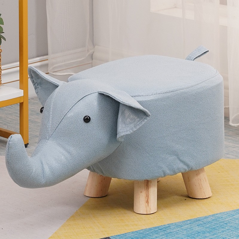 Taburet pentru Copii, Flippy, Scaun Tip Taburet, Model Elefant, din Lemn Masiv, Scaun pentru Copii, 30 x 25 x 25 cm, Albastru deschis