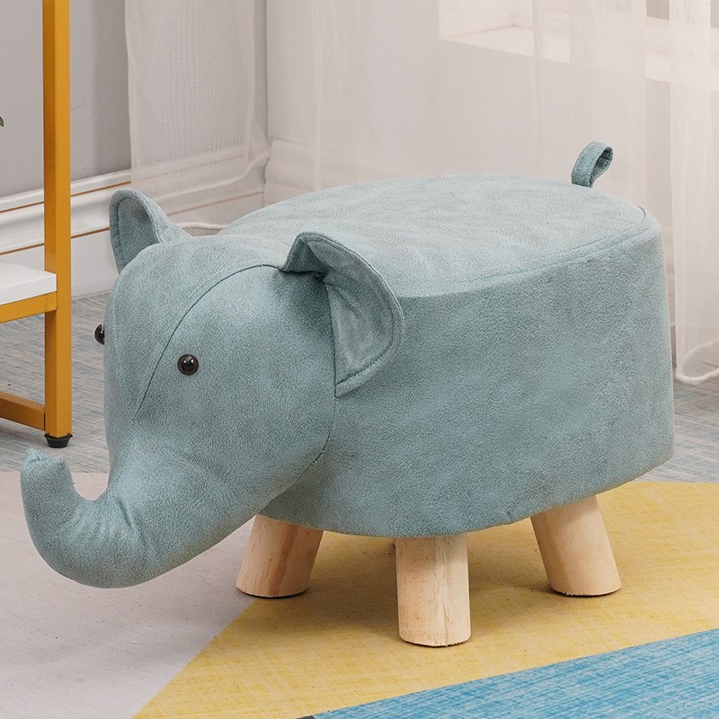 Taburet pentru Copii, Flippy, Scaun Tip Taburet, Model Elefant, din Lemn Masiv, Scaun pentru Copii, 30 x 25 x 25 cm, Albastru