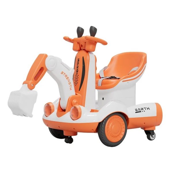 Excavator Electric, Flippy, pe 4 Roti Antiderapante, cu Telecomanda, Brat Controlat Electric, cu Telecomanda, +2 Ani, Portocaliu