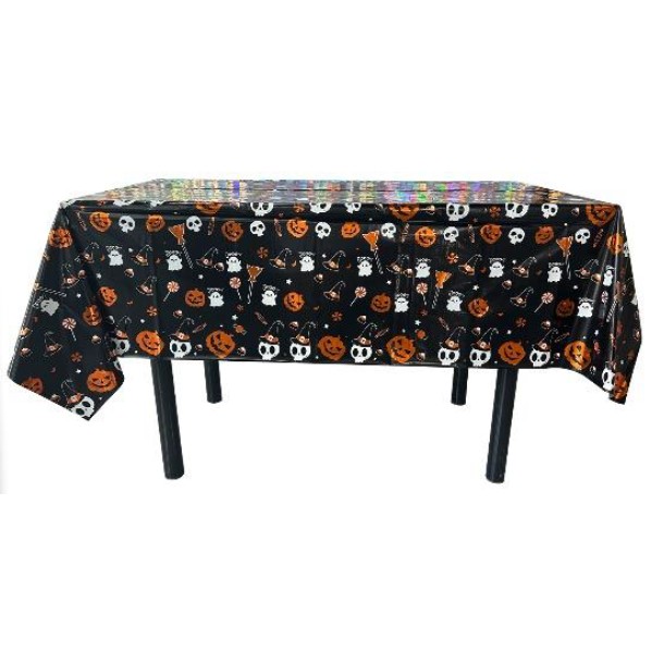 Fata de Masa, Flippy, din Folie, Imprimeu Halloween - Boo, 137 x 274 cm, Negru