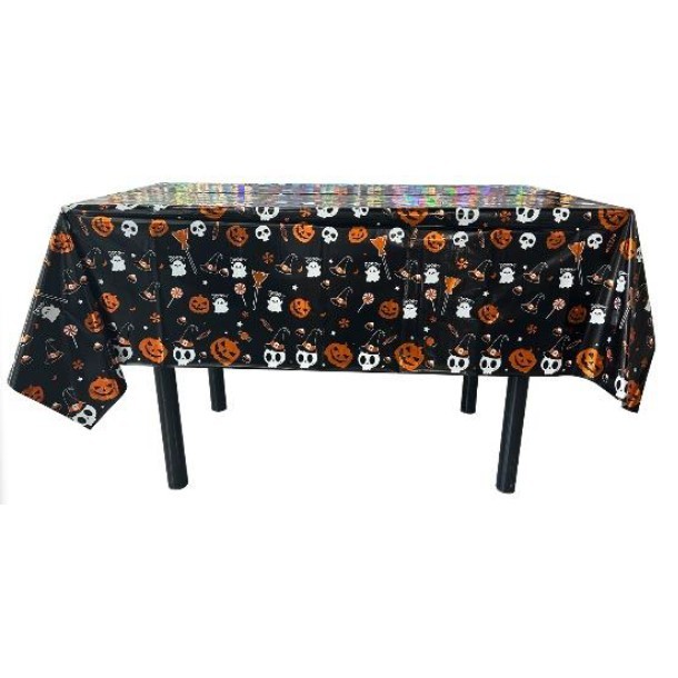 Fata de Masa, Flippy, din Folie, Imprimeu Halloween - Boo, 137 x 183 cm, Negru