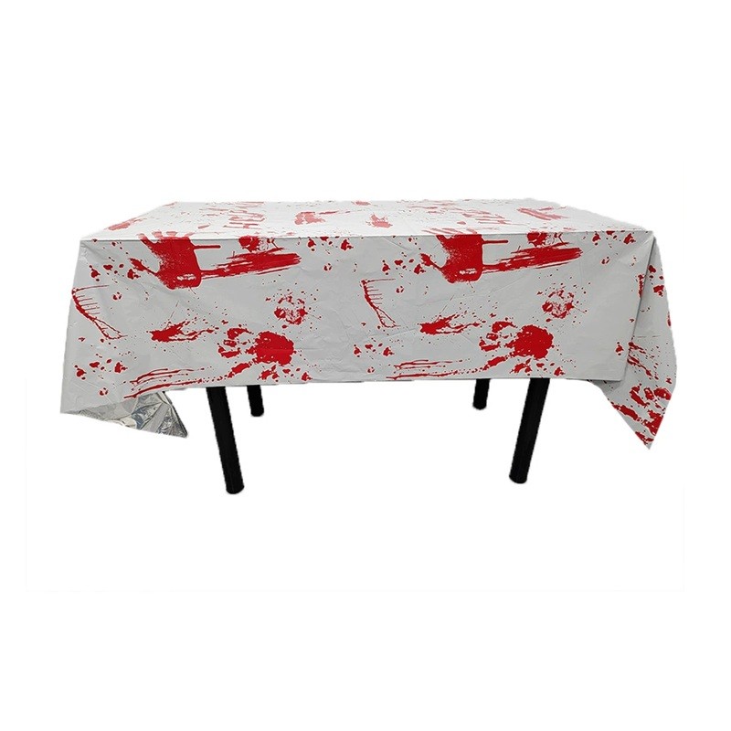 Fata de Masa, Flippy, din Folie, Imprimeu Halloween - Help Me, 137 x 274 cm, Alb/Rosu