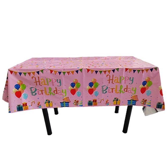 Fata de Masa, Flippy, din Folie, Imprimeu Happy Birthday cu Baloane, 137 x 183 cm, Roz