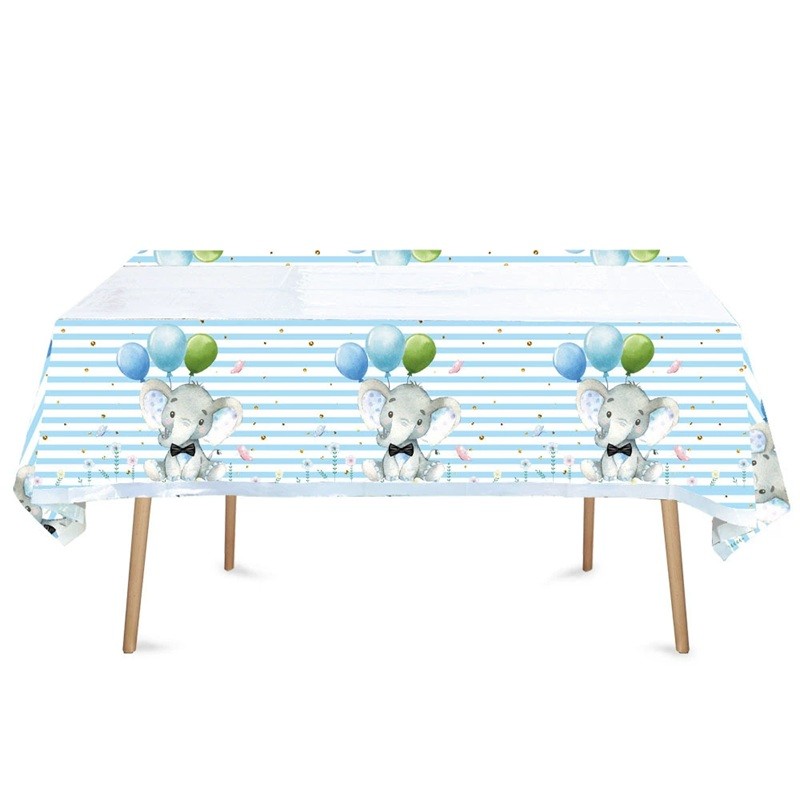 Fata de Masa, Flippy, din Plastic, Imprimeu Elefanti, 180 x 108 cm, Albastru