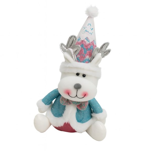 Figurina de Craciun Ren cu Palarie, Flippy, Figurina Decorativa Ren de Craciun pentru Sarbatorile de Iarna, 34 x 20 x 12 cm, Multicolor