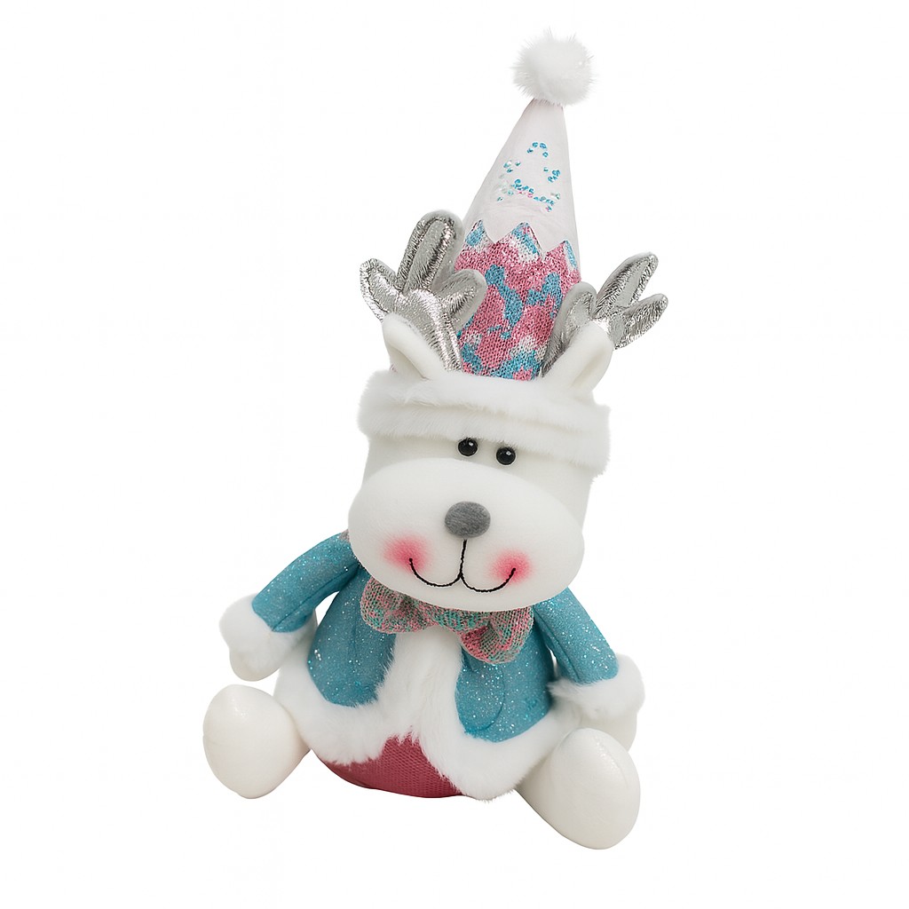 Figurina de Craciun Ren cu Palarie, Flippy, Figurina Decorativa Ren de Craciun pentru Sarbatorile de Iarna, 34 x 20 x 12 cm, Multicolor