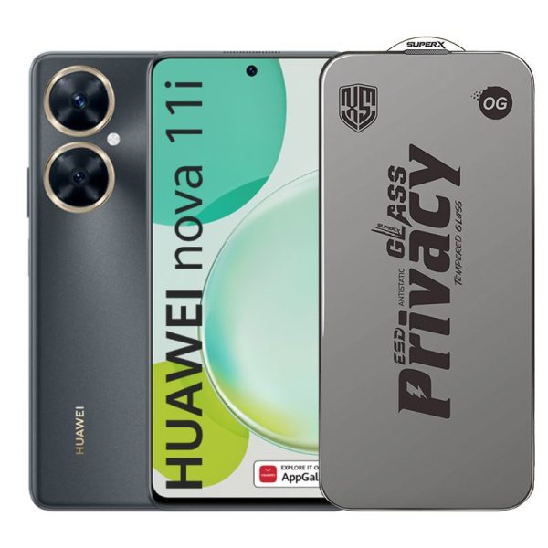 Folie de Protectie pentru Huawei Nova 11i, Flippy, Sticla Securizata ESD Antistatica, Super-X Privacy OG, Margini Negre, 0.30 mm, Transparent Inchis