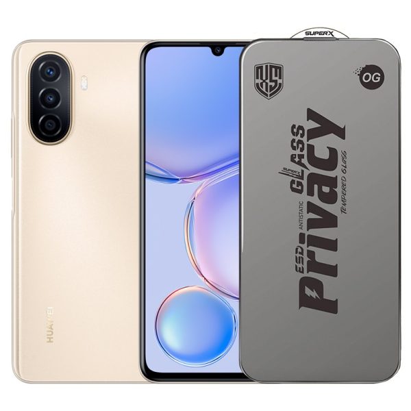 Folie de Protectie pentru Huawei Nova Y71, Flippy, Sticla Securizata ESD Antistatica, Super-X Privacy OG, Margini Negre, 0.30 mm, Transparent Inchis