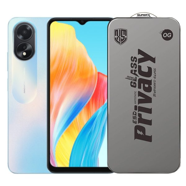 Folie de Protectie pentru Oppo A18, Flippy, Sticla Securizata ESD Antistatica, Super-X Privacy OG, Margini Negre, 0.30 mm, Transparent Inchis