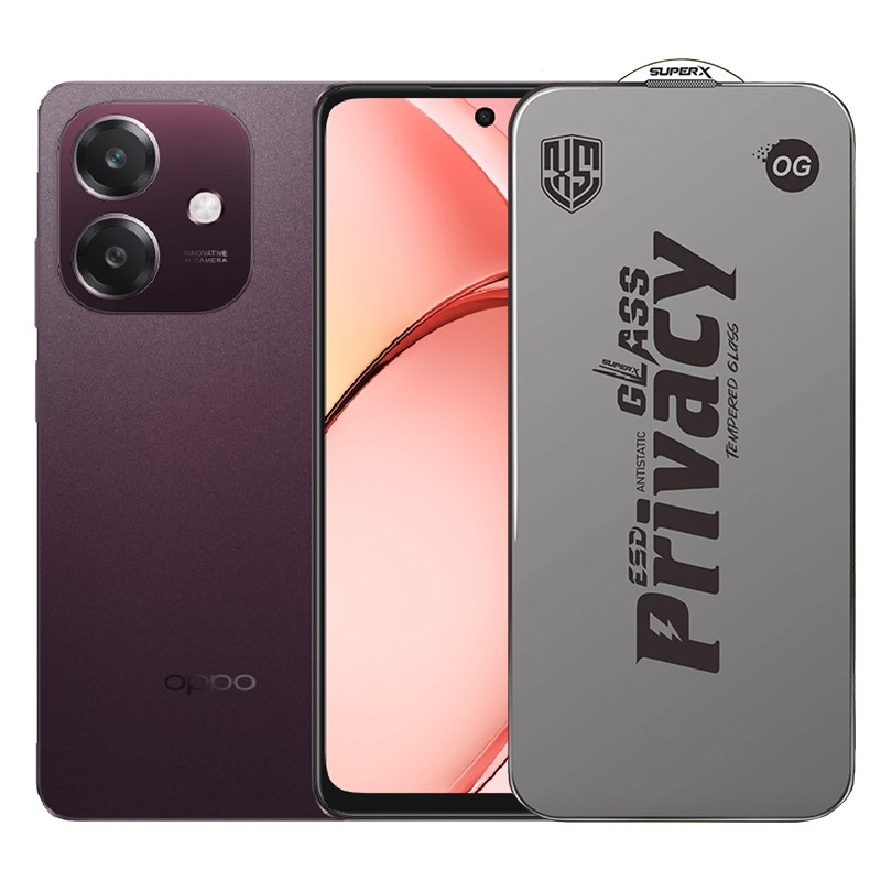 Folie de Protectie pentru Oppo A3, Flippy, Sticla Securizata ESD Antistatica, Super-X Privacy OG, Margini Negre, 0.30 mm, Transparent Inchis