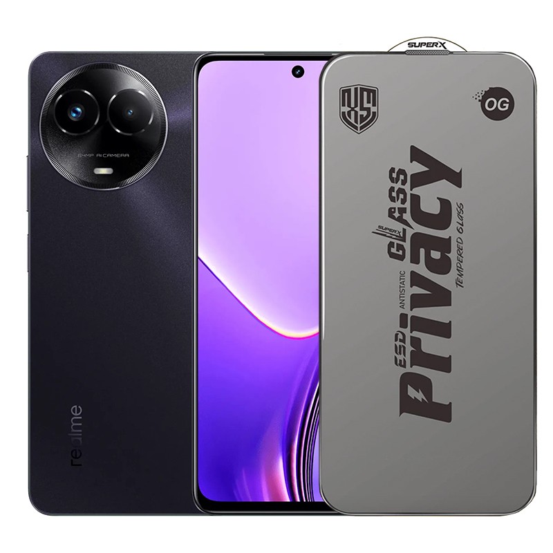 Folie de Protectie pentru Realme 11x, Flippy, Sticla Securizata ESD Antistatica, Super-X Privacy OG, Margini Negre, 0.30 mm, Transparent Inchis